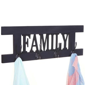 Dunkelgraue MCW Wandgarderobe C60 Family im Shabby-Look mit 4 Doppelhaken.
