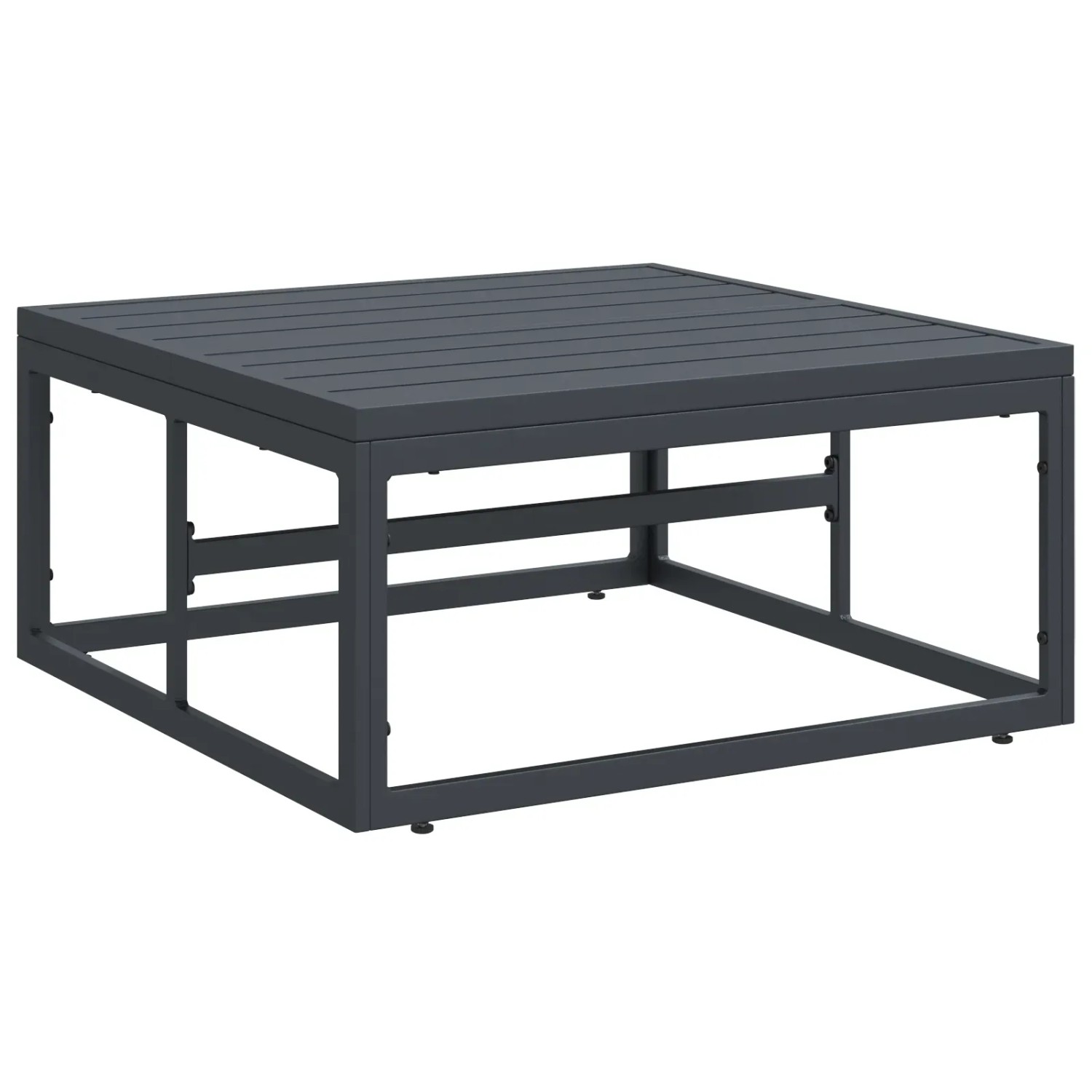 Quadratischer, anthrazitfarbener Gartentisch aus Stahl, Teil des vidaXL Garten-Sofa-Sets.