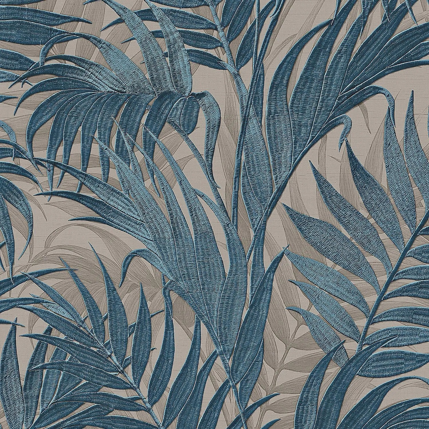PROFHOME Gr322108-Di Florale Tapete Grau Blau Ozean-Blau Petrol 0,53 m x 10,05 m  5,33 m2