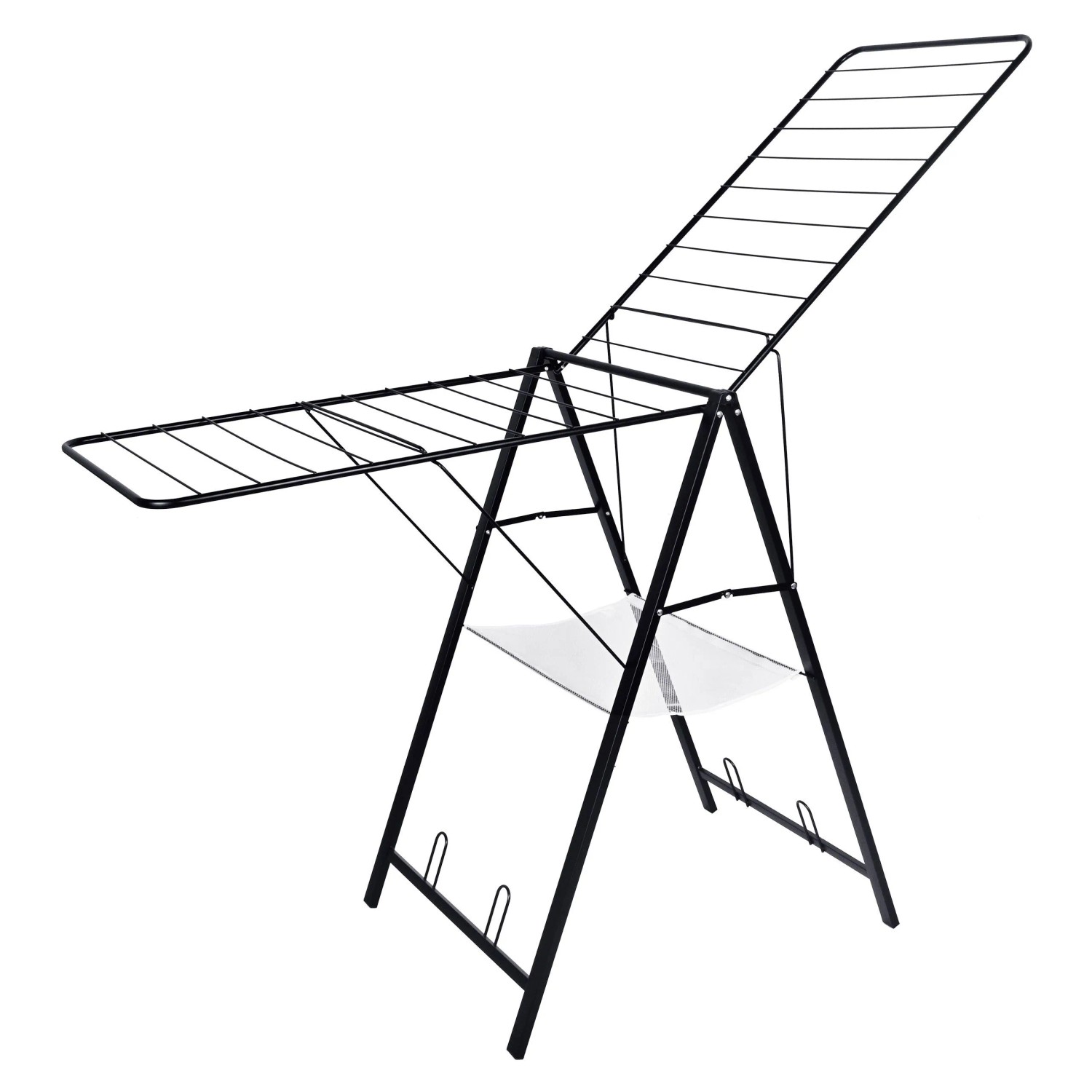 Relaxdays Flügelwäscheständer Stahl Kunststoff Schwarz Klappbar Höhenverstellbar Rutschfest 104,5 cm x 171 cm x 58 cm 4,7 kg