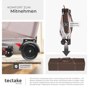 Tectake Kinder Reisebett  Klappbar Mit Großen Mesh Einsätzen und Seiteneingang  126 x 65 x 80 cm Coffee