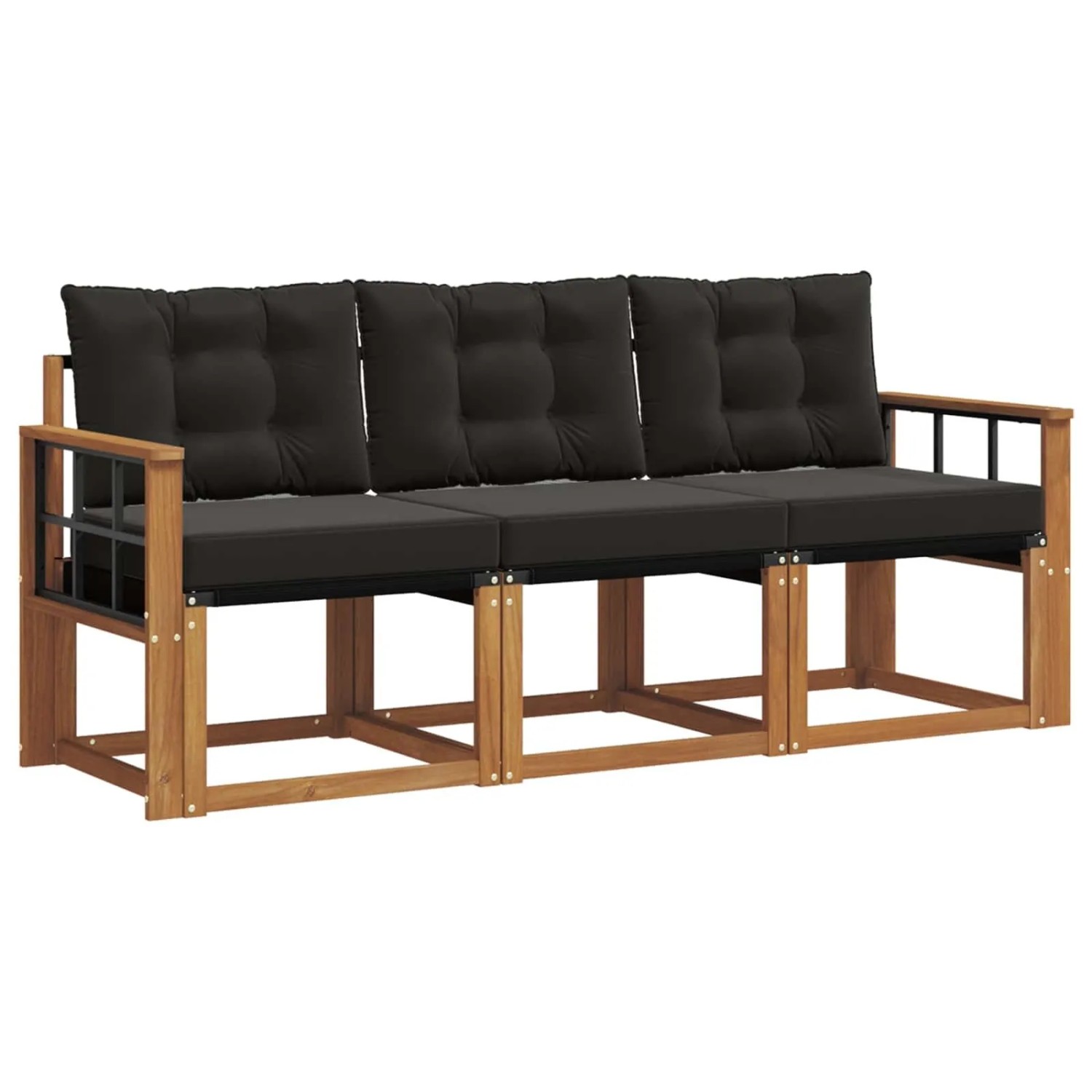 vidaXL Outdoor-Sofagarnitur mit Kissen 3-Tlg Natur und Schwarz 3368359