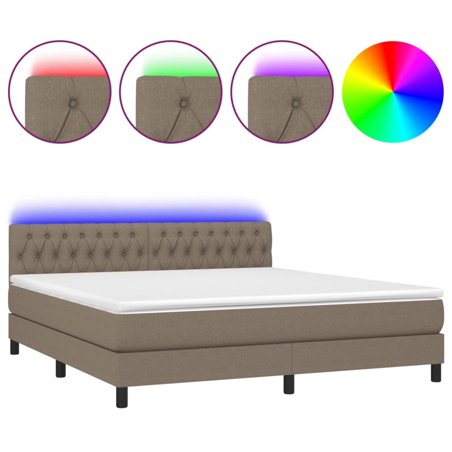 vidaXL Boxspringbett mit Matratze & LED Taupe 180x200 cm Stoff 3133417 günstig online kaufen