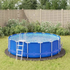 Rundes, hellgraues vidaXL Pool-Bodentuch (Ø396 cm) aus Polyester-Geotextil unter Pool im Garten.