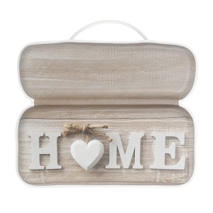 SANILO Deko-Tablett "Home" mit Herz, Holzoptik und Aufhänger.