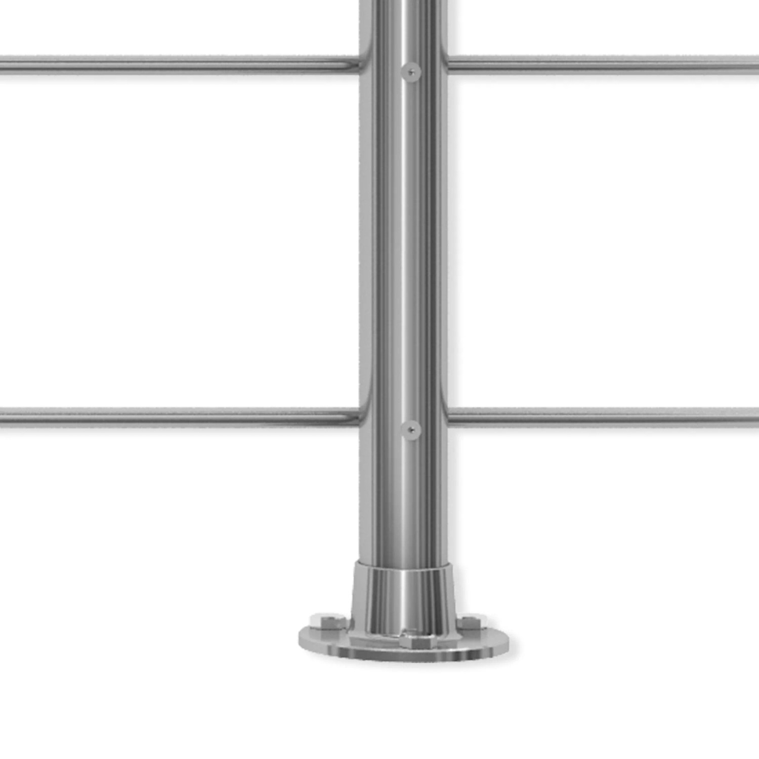 Detailaufnahme: Dolle Geländerset Edelstahl 150cm für Bodenmontage, Pfosten und Stäbe.