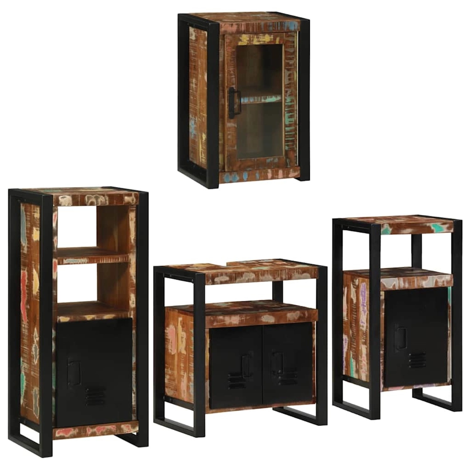 vidaXL Badezimmermöbel Set mit Tür 4-Tlg Mehrfarbig Massives Altholz 330569 günstig online kaufen