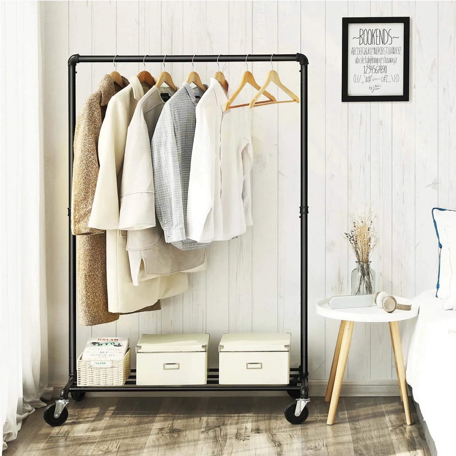 Produktbild von Kleiderständer – Robuster Kleiderständer | Multifunktionaler Schlafzimmer-Kleiderständer | Doppelstangen Kleiderbügel Mit Rollen