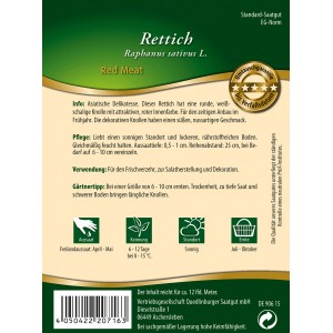 Quedlinburger Rettich 'Red Meat', Gemüsesamen für knackige, rotfleischige Rettiche.