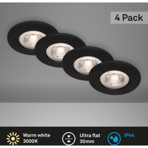 Vierer-Set Brilo LED-Einbauleuchten Kulana, schwarz matt, 4,9W, warmweißes Licht.