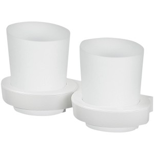 Spirella Doppel-Zahnputzbecher mit Halter, weiß. Wandmontage für Bad.