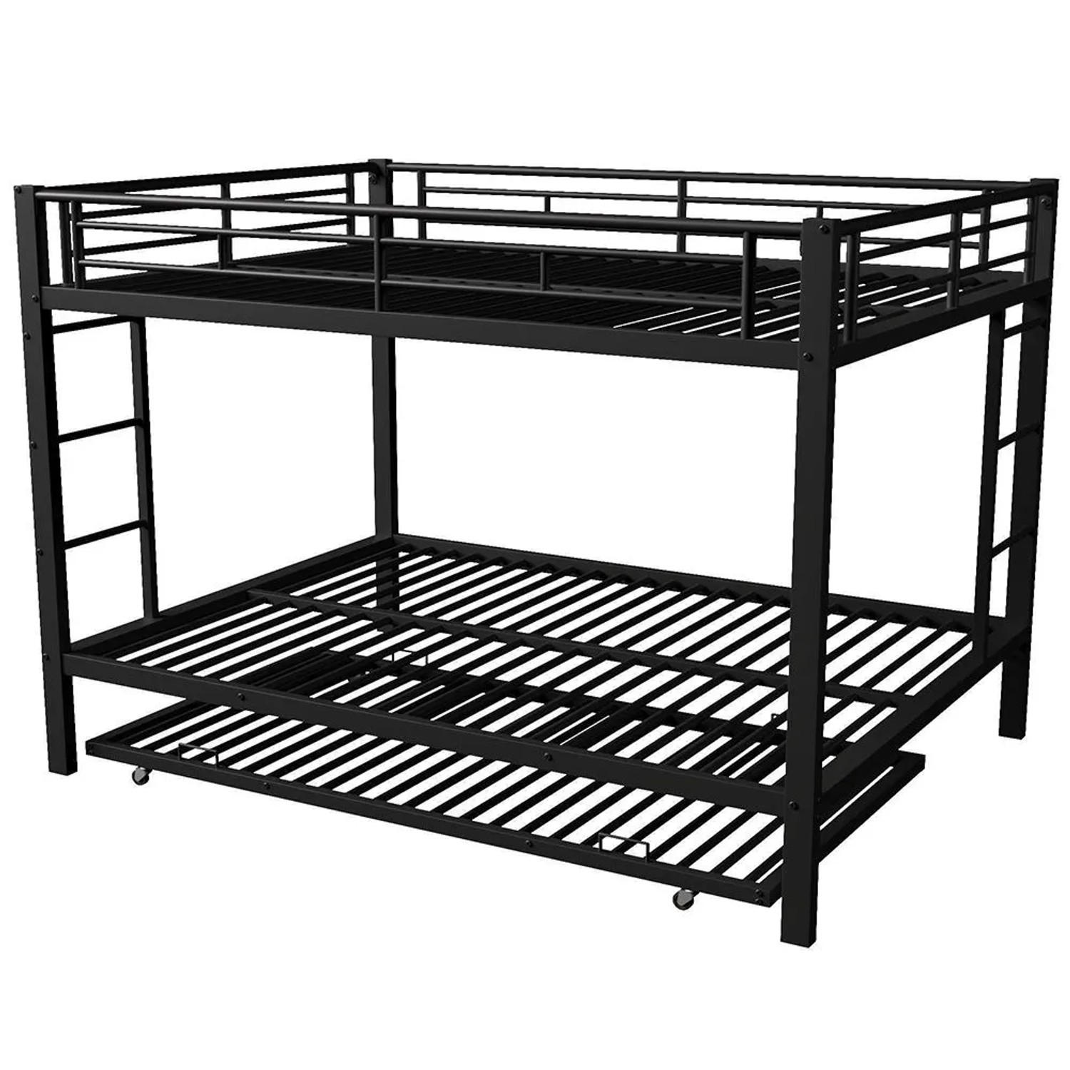 KOMHTOM Etagenbett 140 x 200 Cm  Eisenrahmen  Kinderbett  Mit Ausziehbett  Hohem Schutzgitter  Matratze Nicht Enthalten  Schwarz