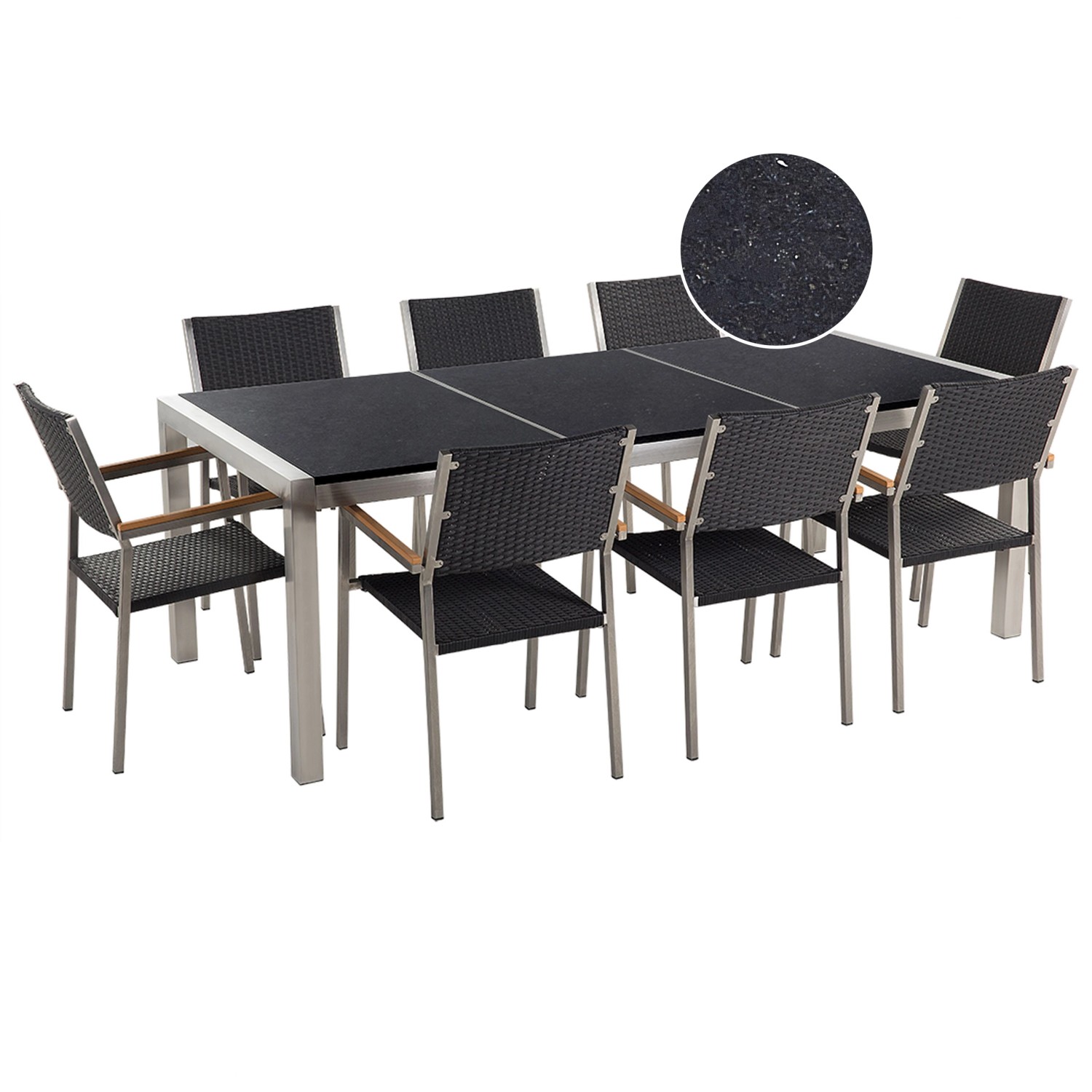 Beliani Gartentisch Set GROSSETO Schwarz Silber 100x220x87 günstig online kaufen