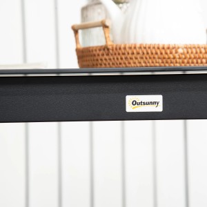 Detailansicht Outsunny Gartentisch mit Logo, wasserfest und rustikaler Optik.