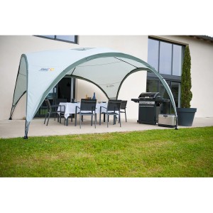 Coleman Pavillon 300x300 cm in Hellgrau/Grau. Camping-Pavillon mit Stahlgestänge und Tragetasche.