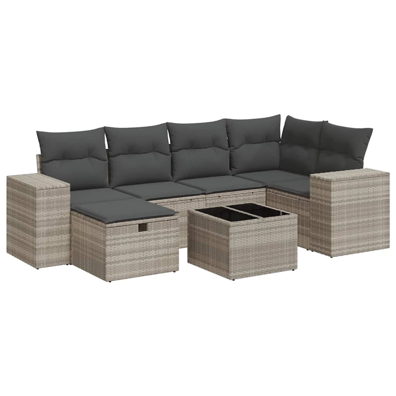 vidaXL 7-Tlg Garten-Sofagarnitur mit Kissen Hellgrau Poly Rattan 3325698 günstig online kaufen