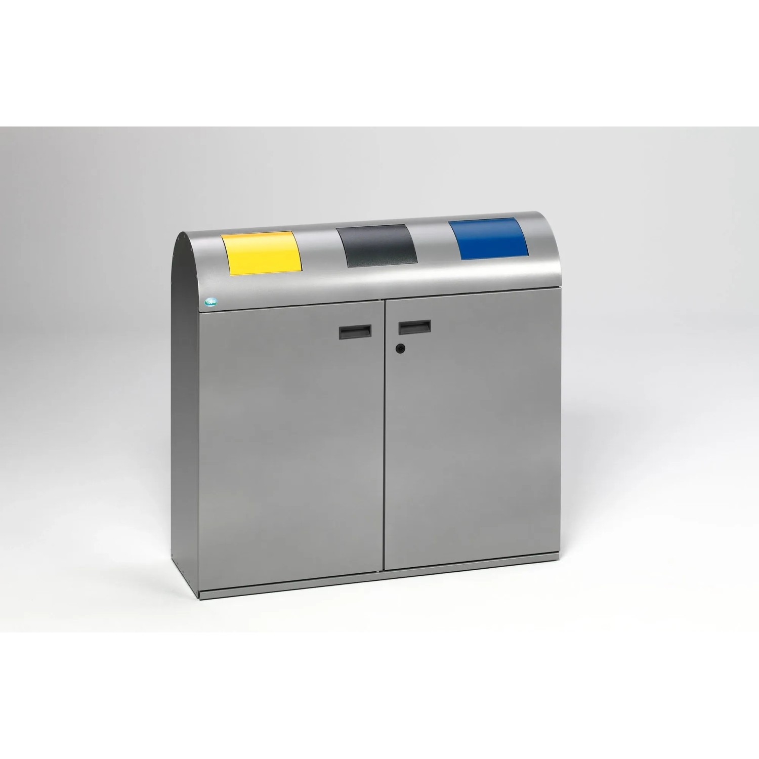 PROREGAL Selbstlöschende Wertstoffsammlstation Rund Mit 3 Einsätzen 80 Liter Je Behälter HxBxT 99,5 x 108 x 37,5 cm Verzinkter Stahl Silber