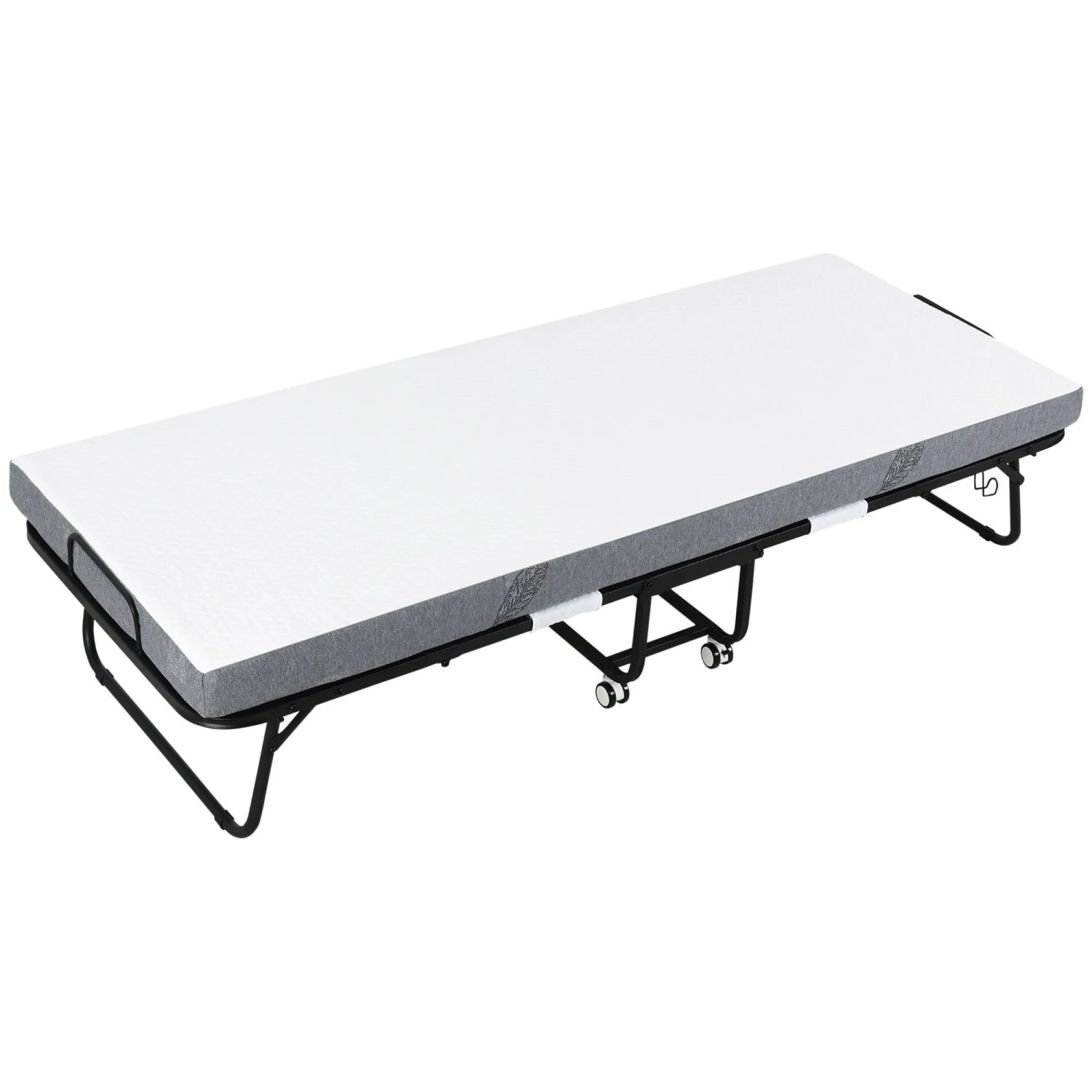 HOMCOM Klappbett mit Rollen Stahl Schaumstoff Weiß Schwarz 200 x 80 x 42,5 cm