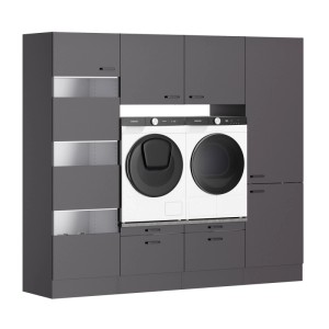 OPTIFIT Waschsäulen-Set Kiel420, 240 cm breit, Anthrazit Matt, mit Waschmaschine und Trockner