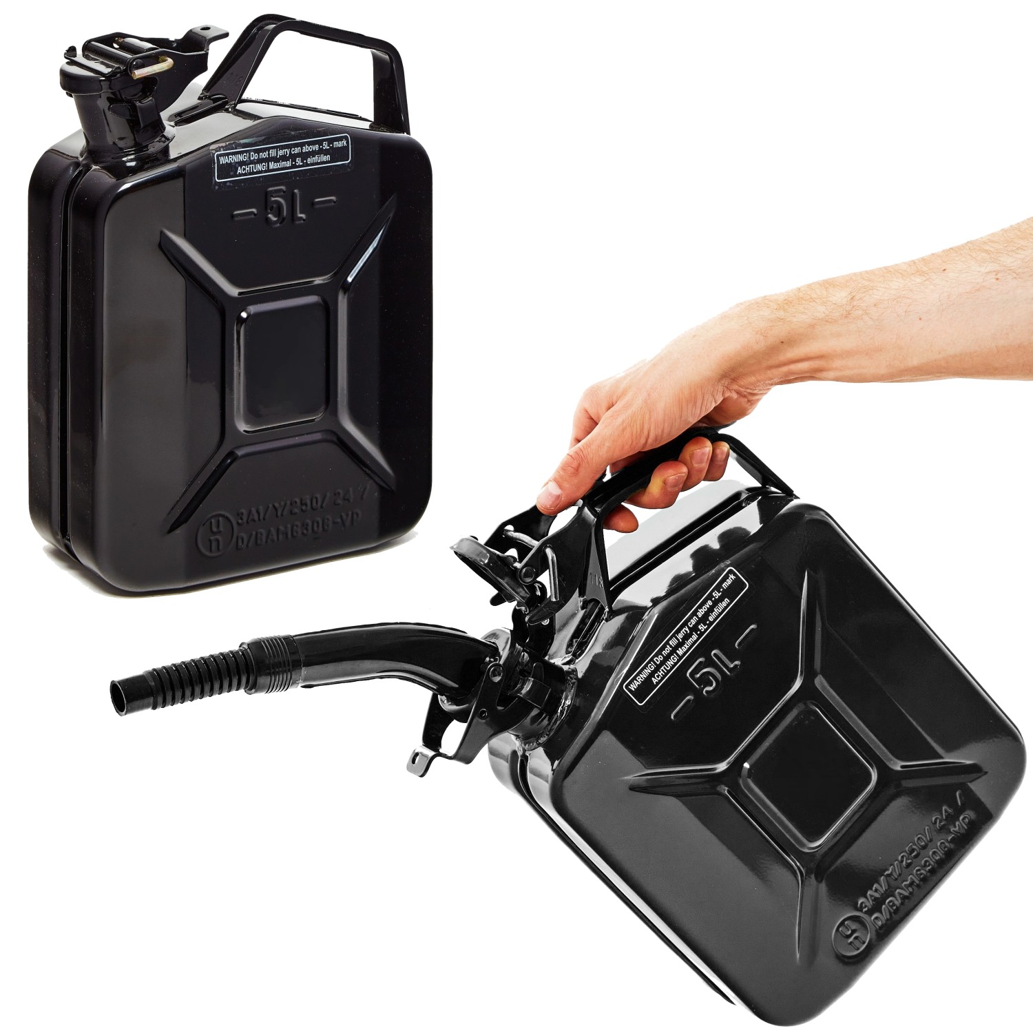 BW Kraftstoffkanister Metall Benzinkanister 2x 5 Liter mit Ausgießer Schwarz RAL 9005 TÜV-geprüft und UN-Zulassung Made ...