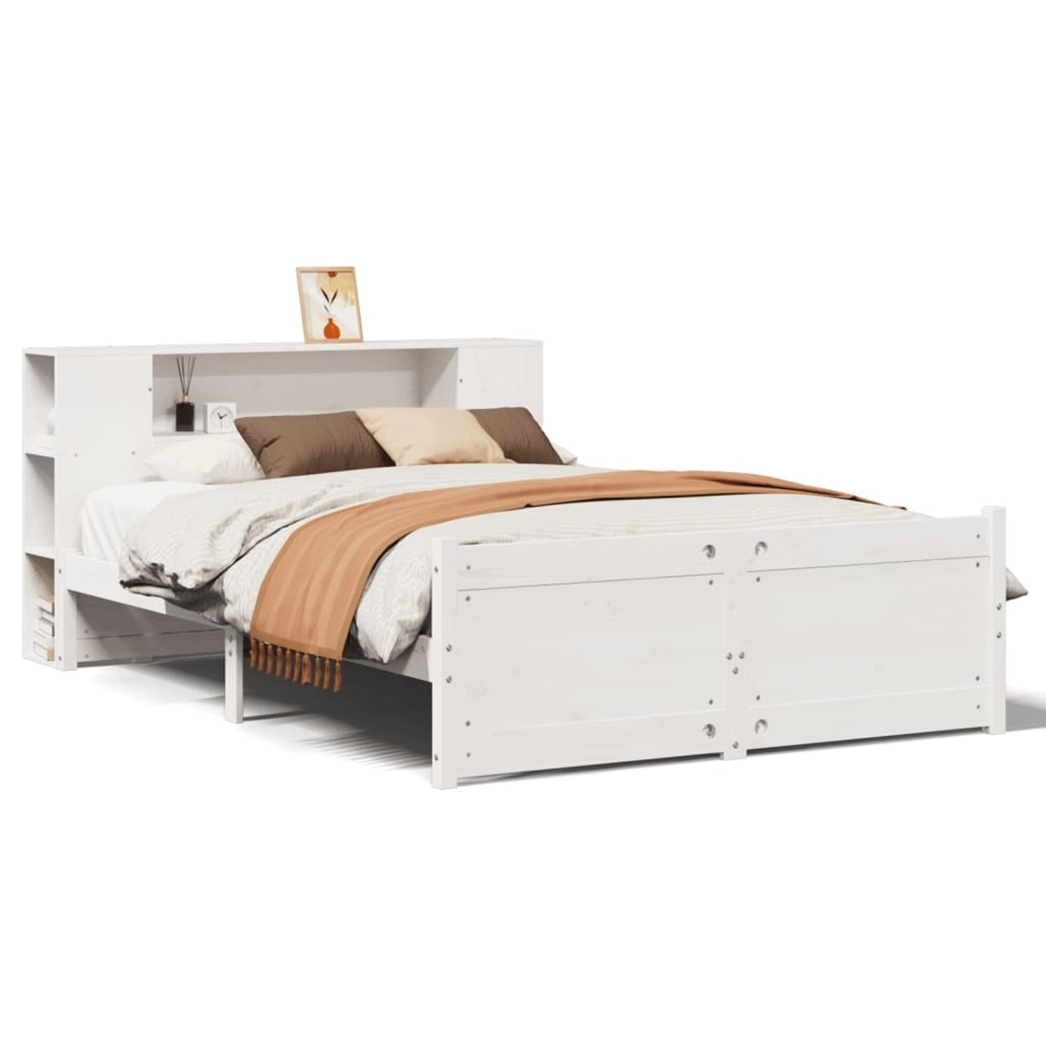 vidaXL Massivholzbett mit Regal ohne Matratze Weiß 150x200 cm Kiefer 332244 günstig online kaufen