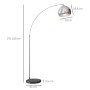 Silberne HOMCOM Bogen-Stehlampe, höhenverstellbar, mit modernem Design und dunklem Marmorsockel. Ideal für Innenleuchten.
