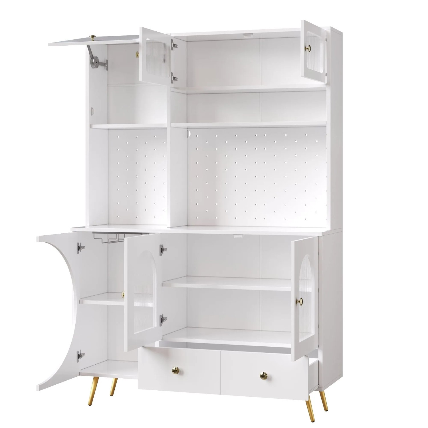 okwish Hochschrank mit LED Beleuchtung Küche 120x40x176cm Weiß