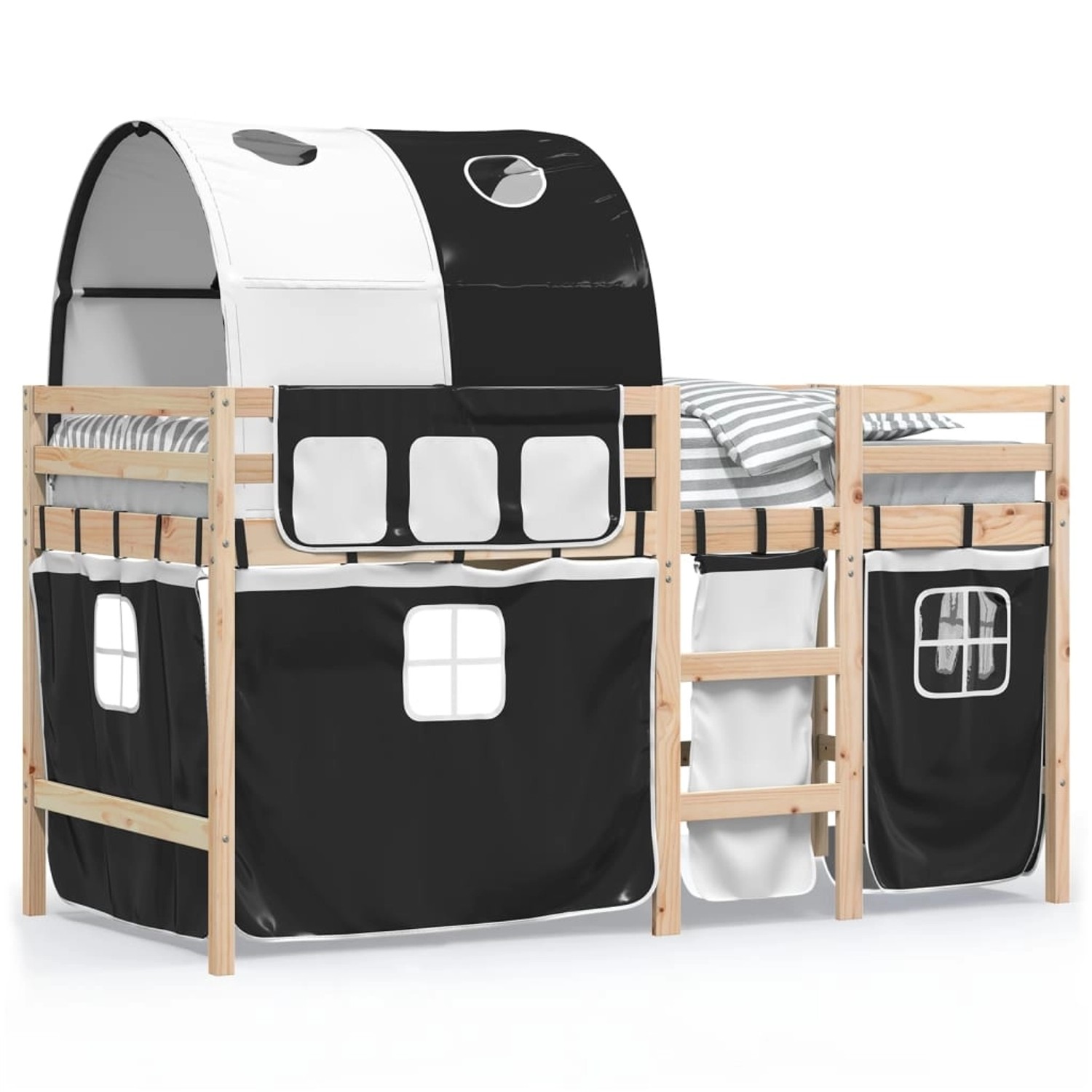 vidaXL Kinderhochbett mit Tunnel Weiß & Schwarz 90x200 cm Kiefernholz 32838 günstig online kaufen