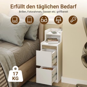 SoBuy Schmaler Nachttisch mit Ladefunktion und LED Lampe Beistelltisch 22 cm Nischenschrank 22x60,5x34cm Weiß FBT178-E-WN