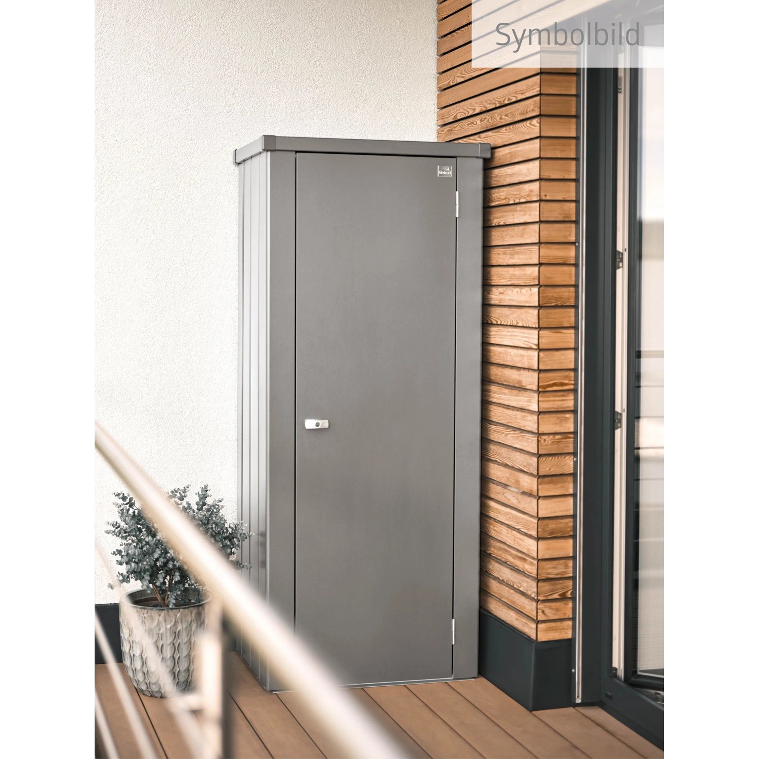 Biohort Terrassenschrank Julia Gr. L in Quarzgrau-Metallic für Balkon und Terrasse.