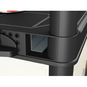 Detailaufnahme: Schwarzes OBI Kunststoffregal XL-120, Stecksystem, robust und pflegeleicht.