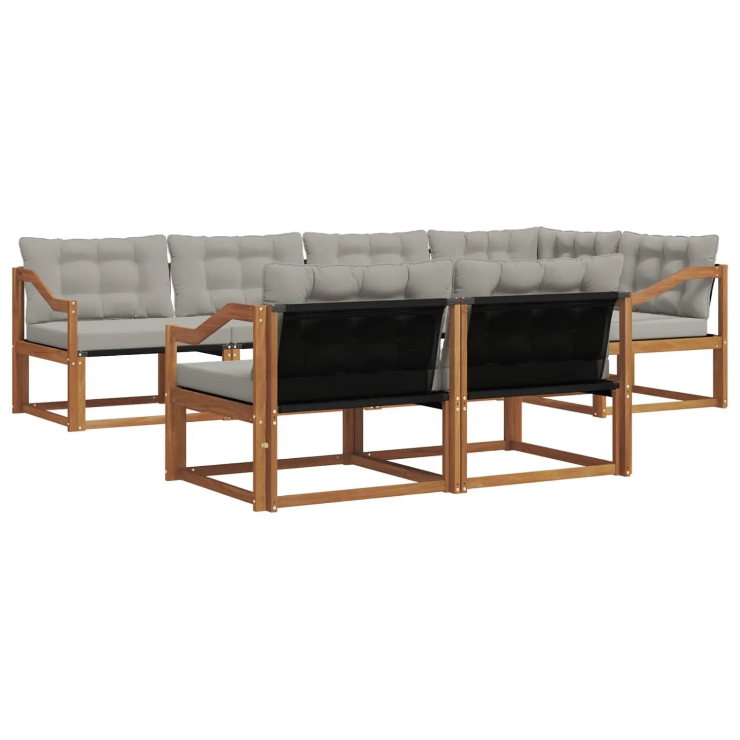 vidaXL Outdoor-Sofagarnitur mit Kissen 7-Tlg Natur und Hellgrau 3369562