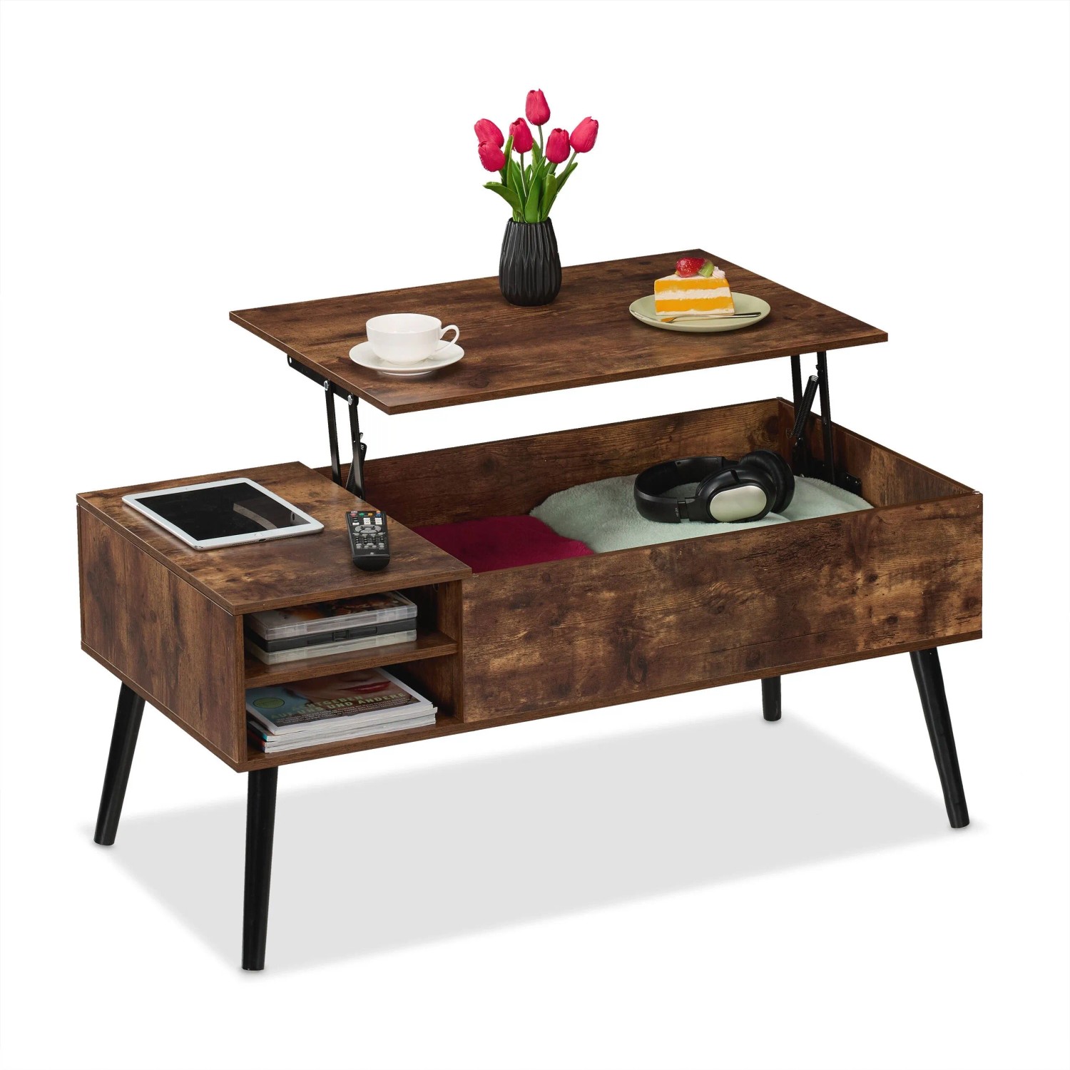 Relaxdays Couchtisch Spanplatte Kiefernholz Eisen Braun Schwarz Aufklappbar Höhenverstellbar 100 Cm X 50 Cm X 46 Cm 16, 1 Kg