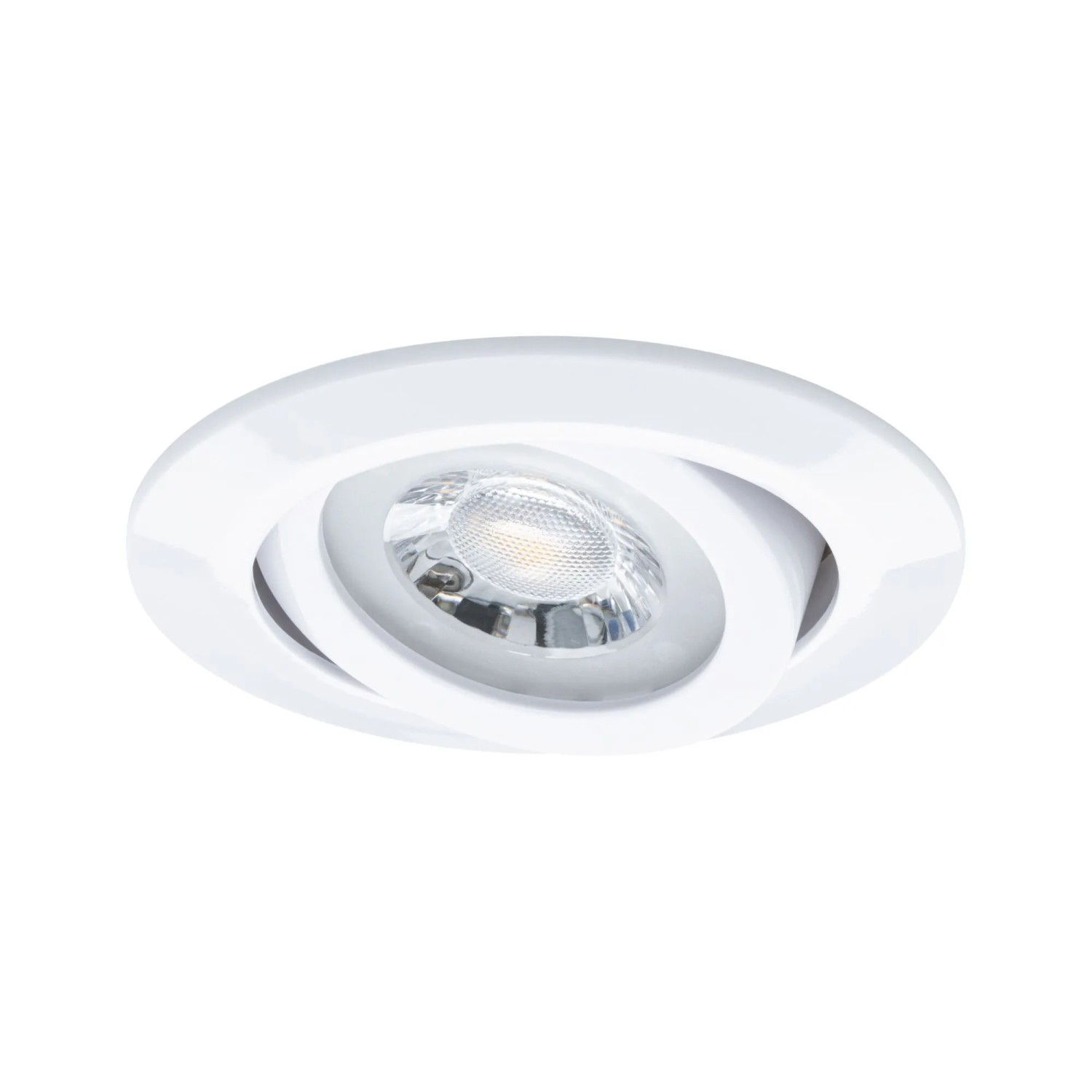 Weißer Paulmann LED-Einbaustrahler, schwenkbar, für Deckenmontage.