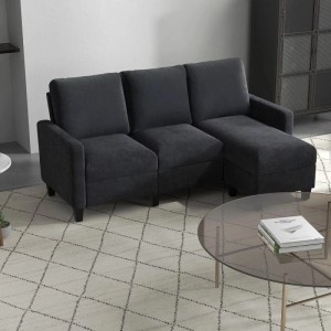 HOMCOM Ecksofa L-Form, 3-Sitzer, dunkelgrau, modular mit Chaiselongue. Komfortables Sofa für Wohnzimmer.