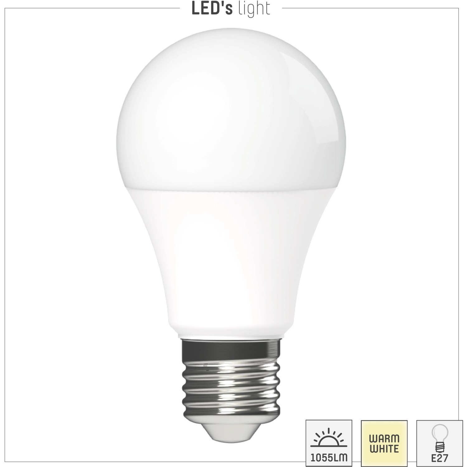 E27 LED Leuchtmittel in Glühlampenform, 9,5 W, warmweißes Licht.