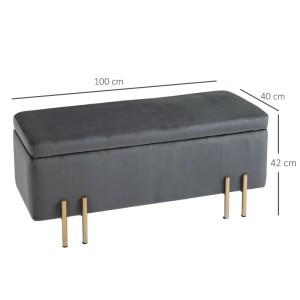 Dunkelgraue HOMCOM Sitzbank mit Stauraum, Stoffbezug und goldenen Metallbeinen. Maße: 100x40x42 cm. Möbel.