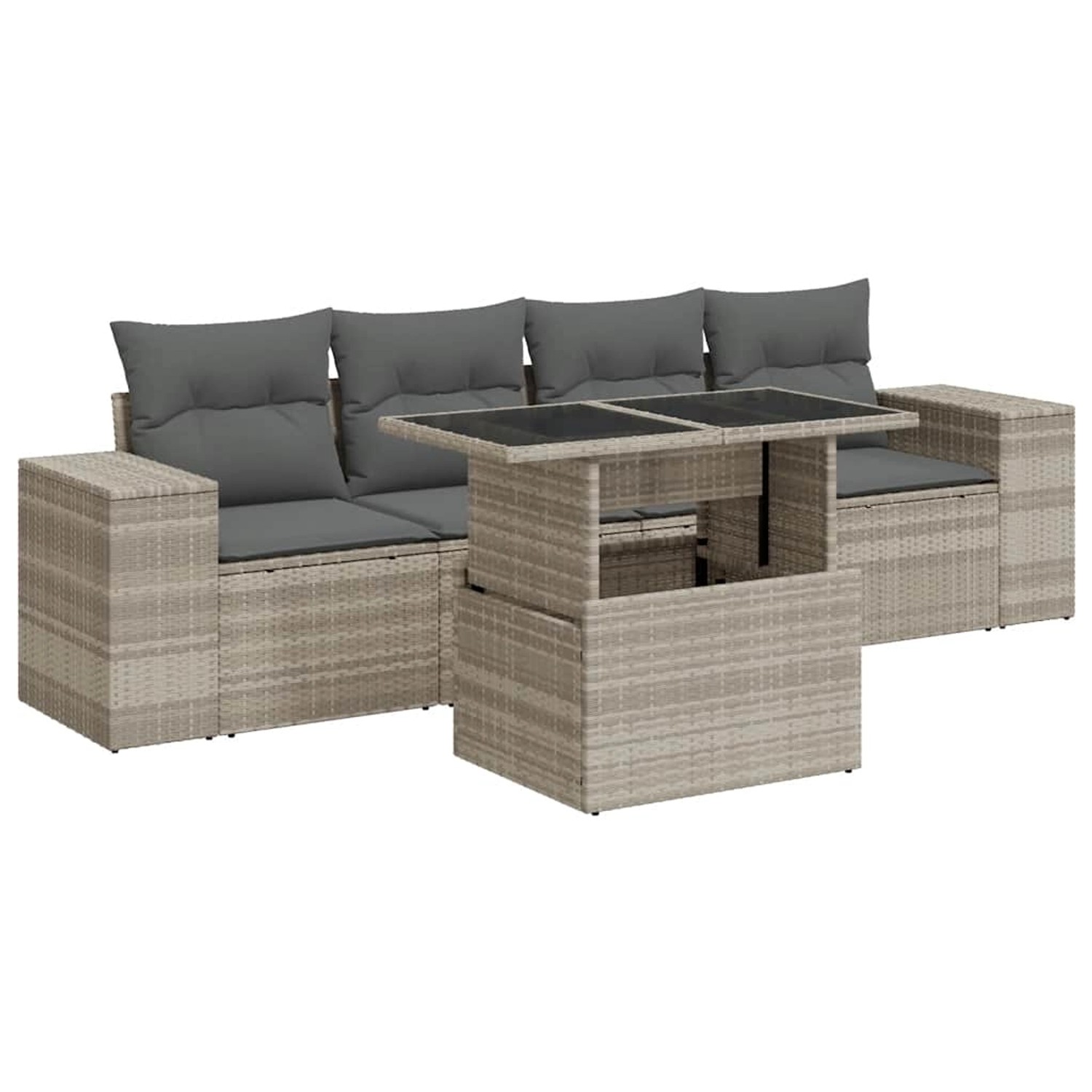 vidaXL 5-Tlg Garten-Sofagarnitur mit Kissen Hellgrau Poly Rattan 3326723 günstig online kaufen