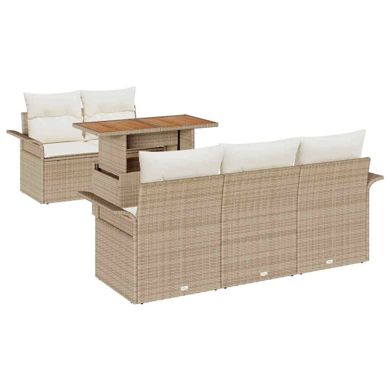 vidaXL Garten-Sofa-Set mit Speicher 6-Tlg Beige Poly Rattan 3358010 günstig online kaufen