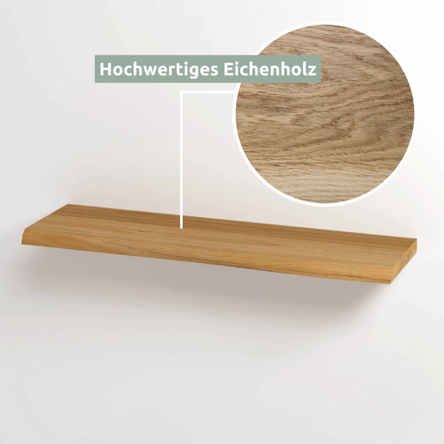 Holz4home Wandregal aus Eiche mit Baumkante, 40cm, Natur. Schweberegal für Sideboard oder Wohnzimmer.