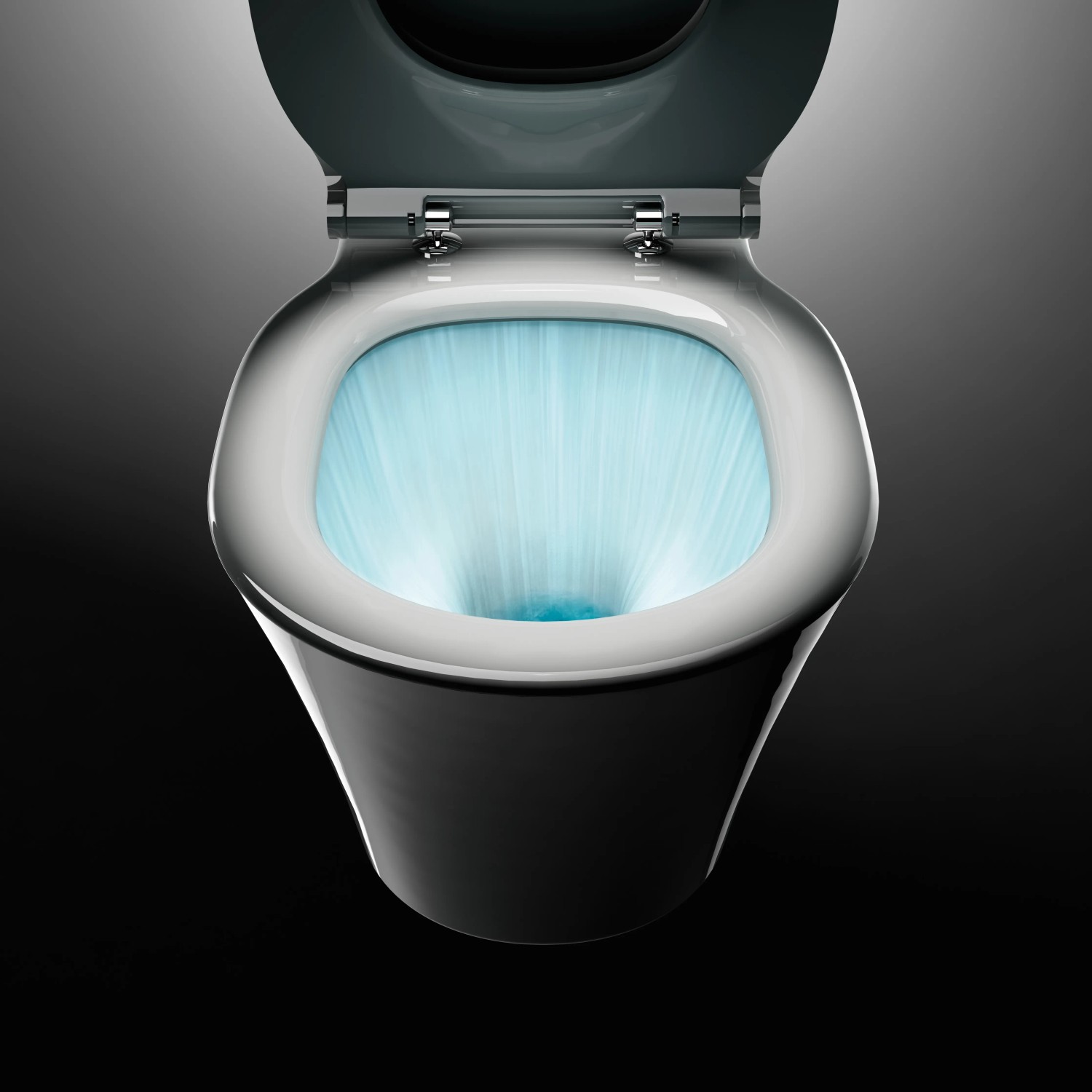 Weißes Ideal Standard Wand-WC Connect Air mit AquaBlade Spültechnologie in Aktion.