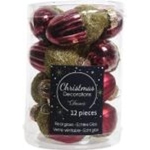 Kaemingk Christbaumschmuck Eichel Glas  3 cm x 4 cm 12 Stueck In Rot Gold