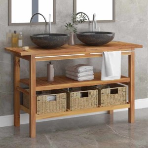 vidaXL Waschtisch mit Marmorwaschbecken Schwarz Massivholz Teak 3096586
