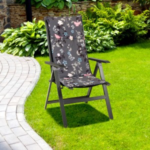 Gartenstuhl mit Saumauflage Hochlehner Bregenz Grau mit Blümchen Muster.