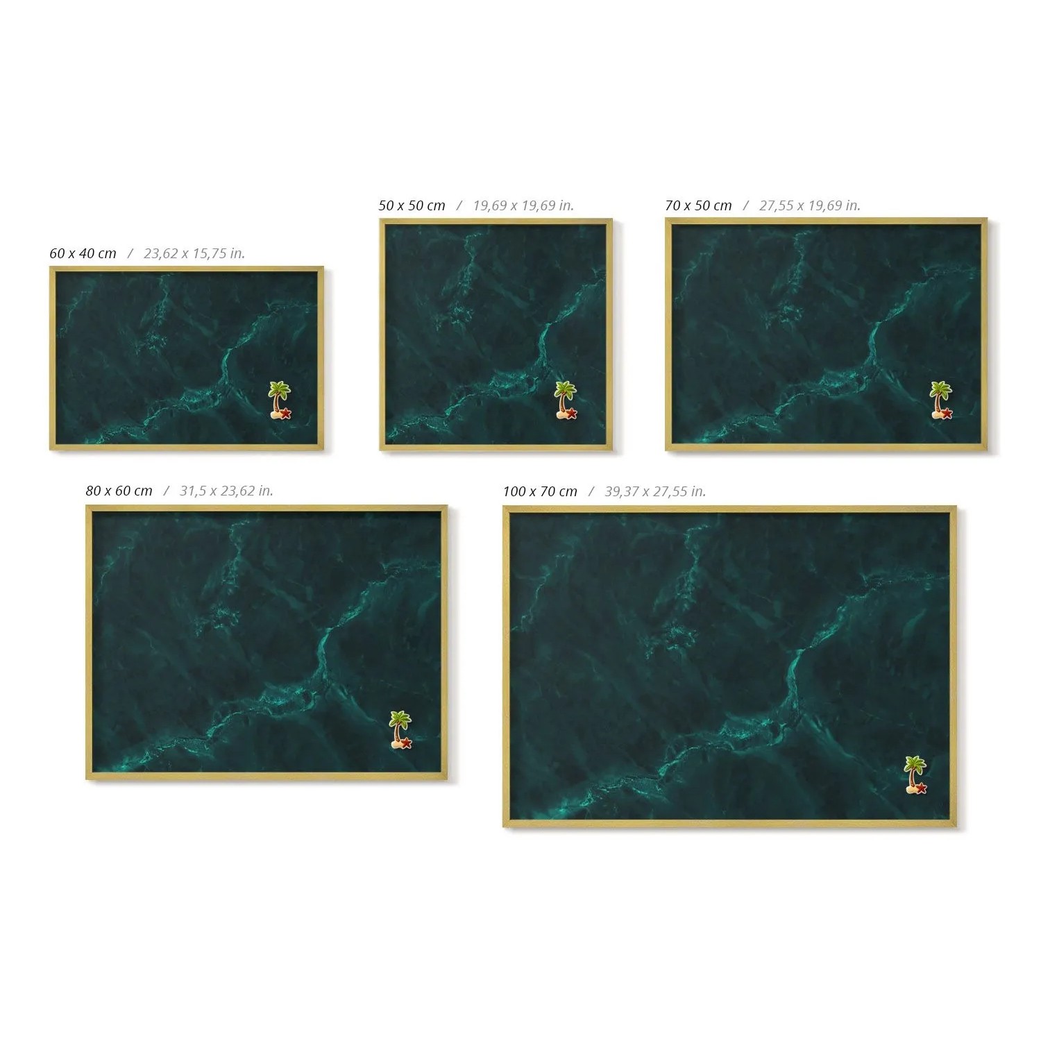 Tulup Magnettafel mit flaschengrünem Marmor-Design und Goldrahmen. Magnetboard für Notizen.