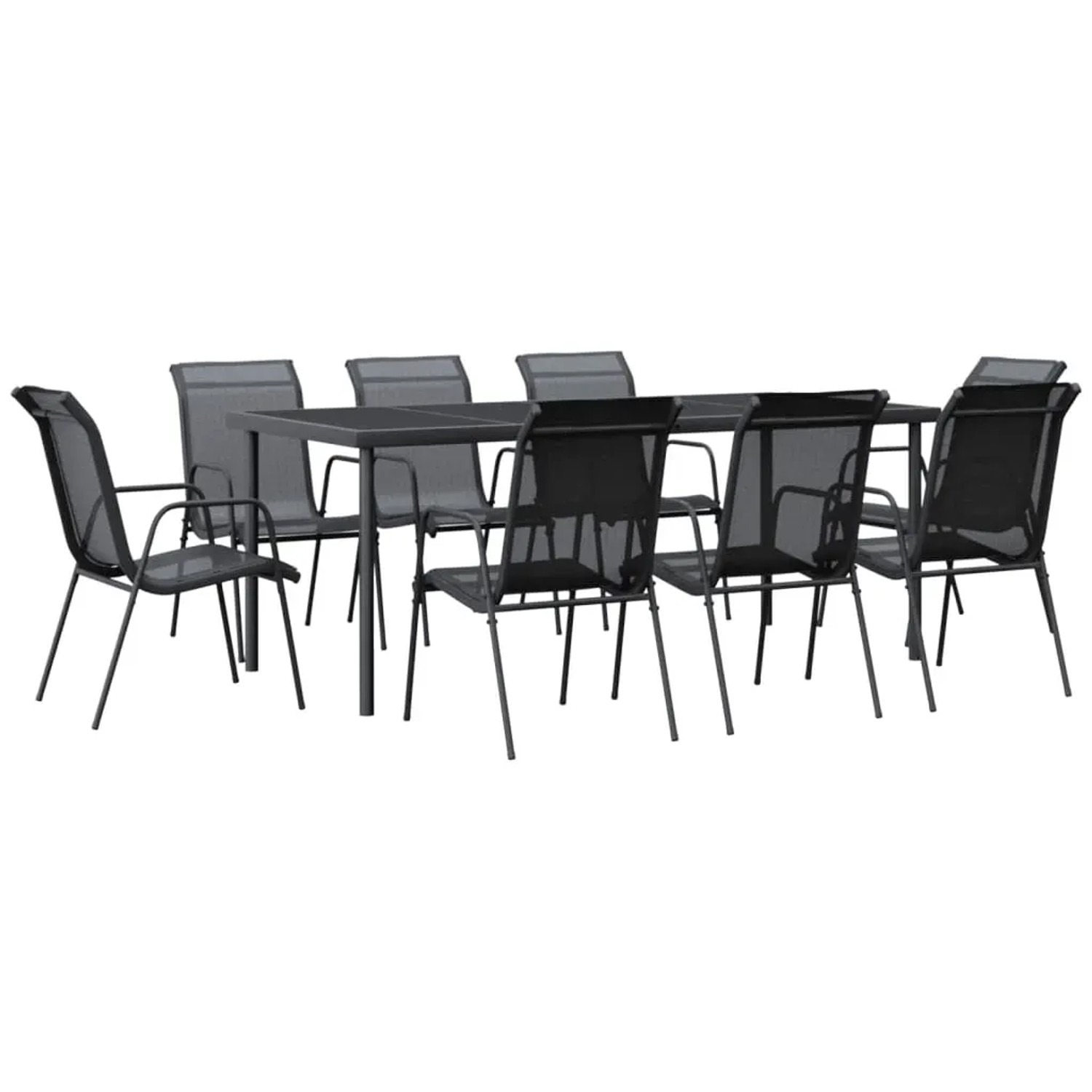 vidaXL 9-Tlg Garten-Essgruppe Schwarz Stahl und Textilene 3200681