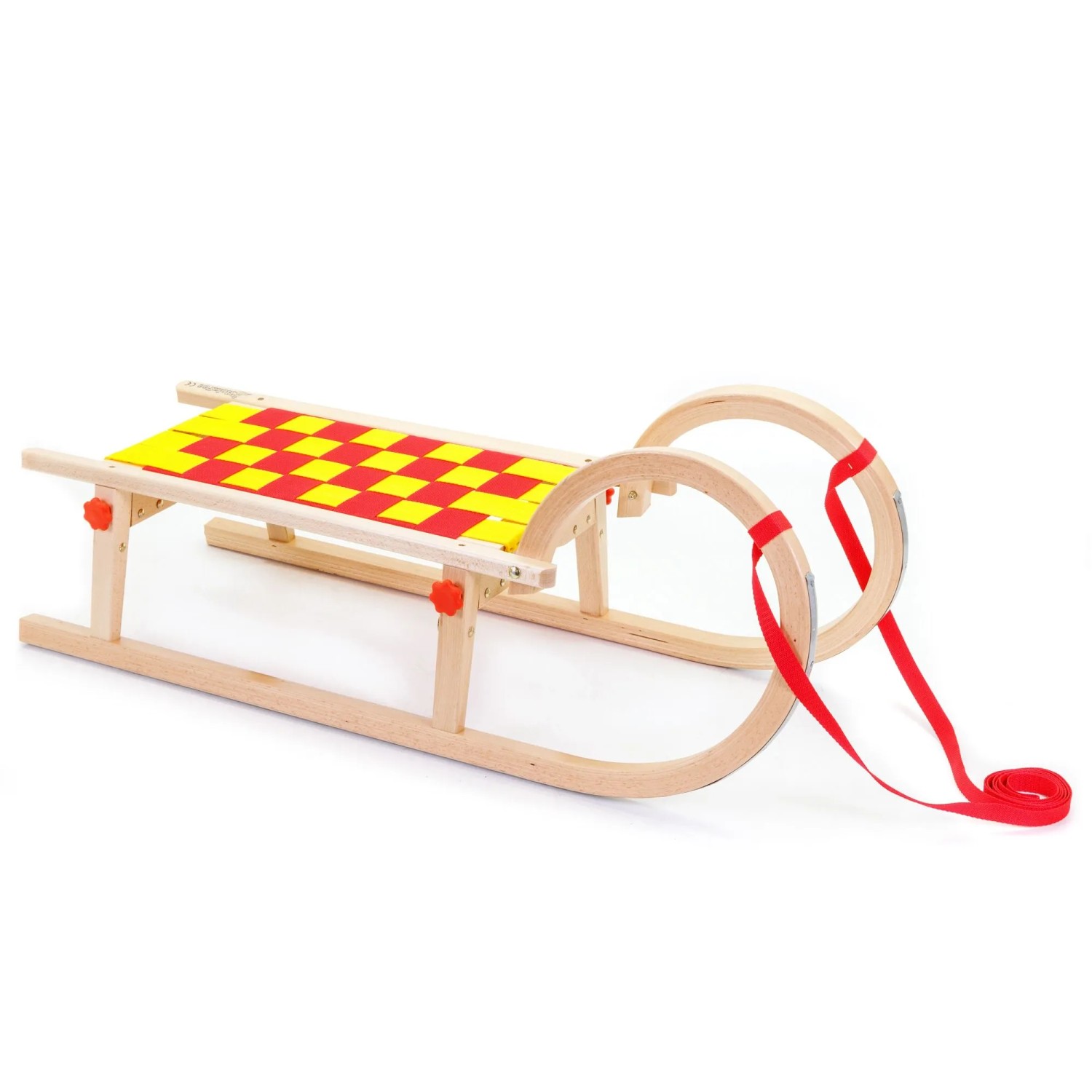 HolzFee Klappschlitten Tourer Baran S 95 RG Gurtsitz Rot Gelb Schlitten Klappbar