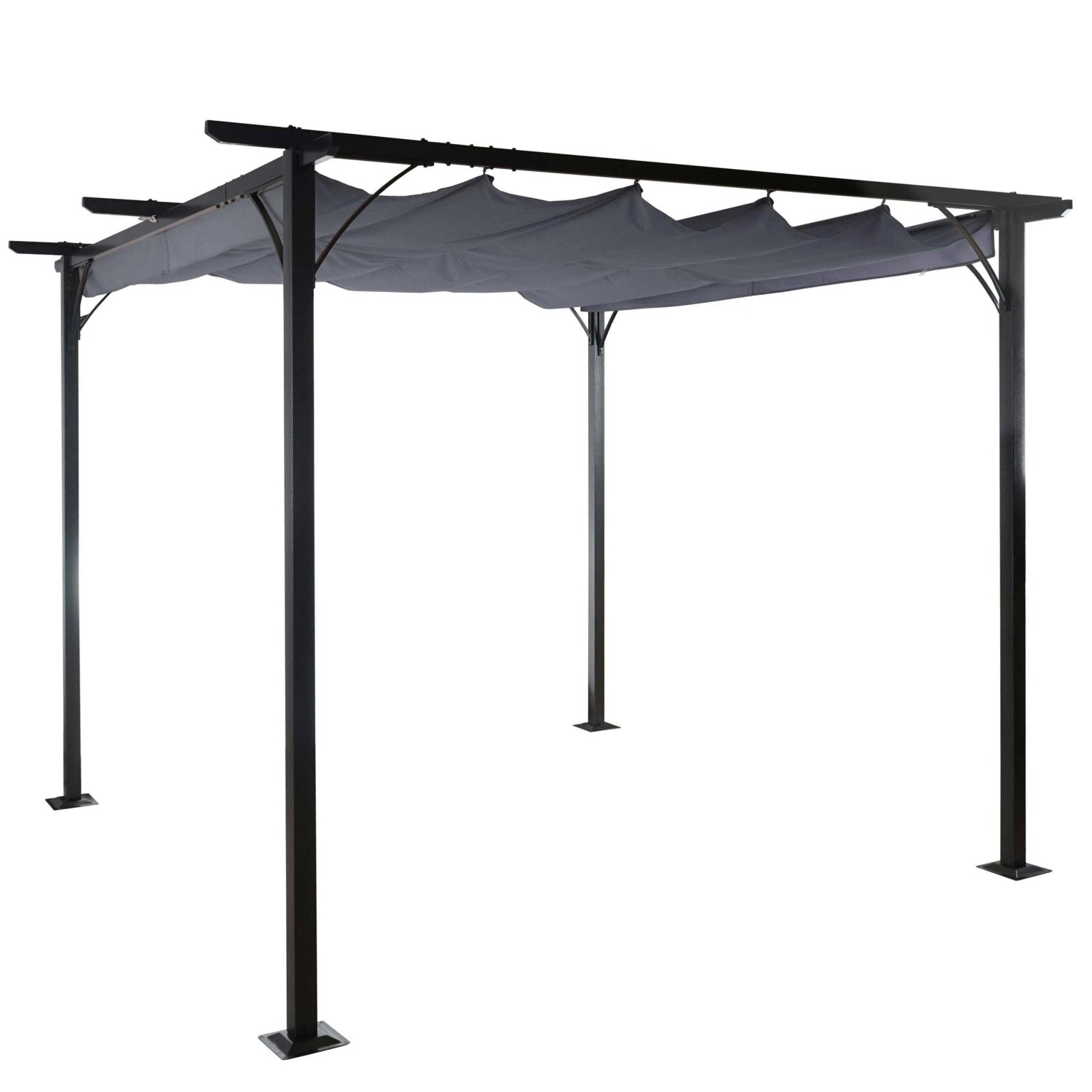 BERLINLODGE Pergola HxBxT 232x350x350cm Garten Pavillon Grau Stabiles 6cm-Gestell Und Schiebedach