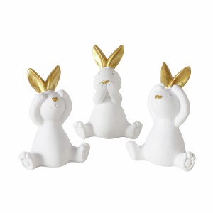 3er Set Boltze Osterfiguren Stupsi, gold-weiße Hasen aus Kunstharz, ca. 10cm hoch.
