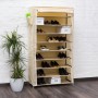 Beiger Relaxdays Faltschrank Valentin aus Vlies, 9 Ebenen, mit Schuhen gefüllt, offener Reißverschluss, staubsicher.